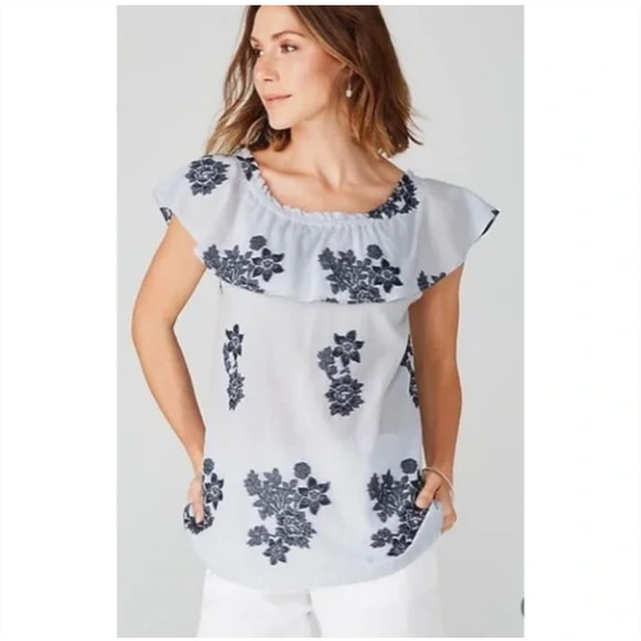 J. Jill Tops - J. Jill XL Ocean Breeze Off the Shoulder Blue Floral Top